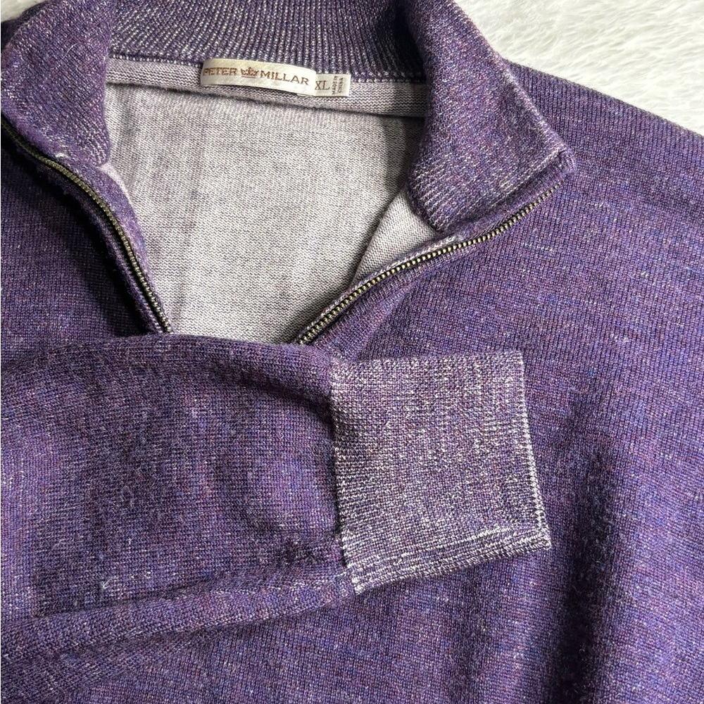 Peter Millar Men's quarter zip Sweater Purple pullover 100% merino wool size XL